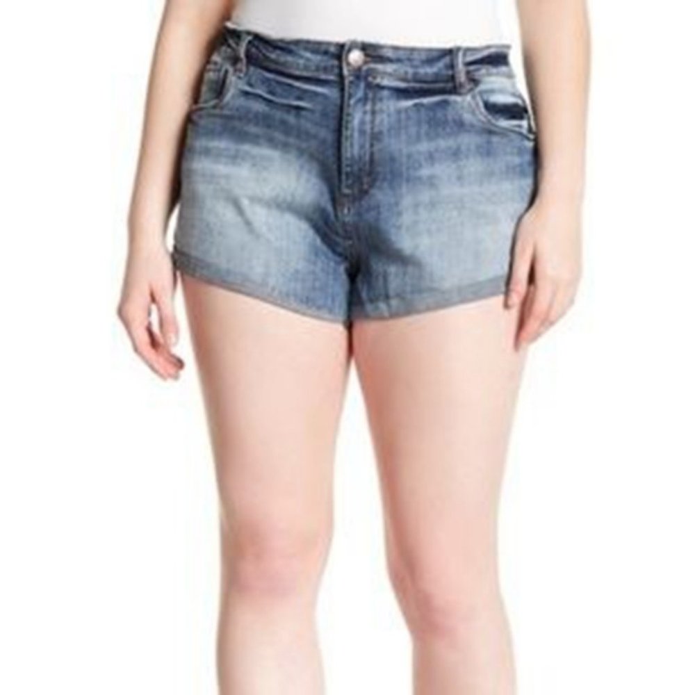 Rise Distressed Denim Shorts